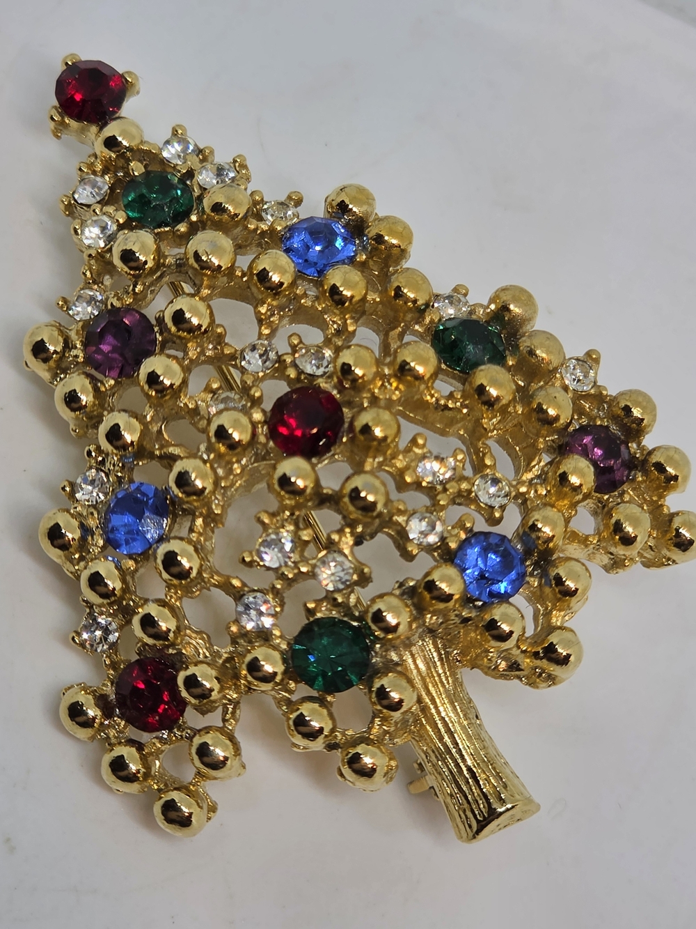 * Vintage Eisenberg Christmas Tree Holiday Gold Tone Pin Brooch